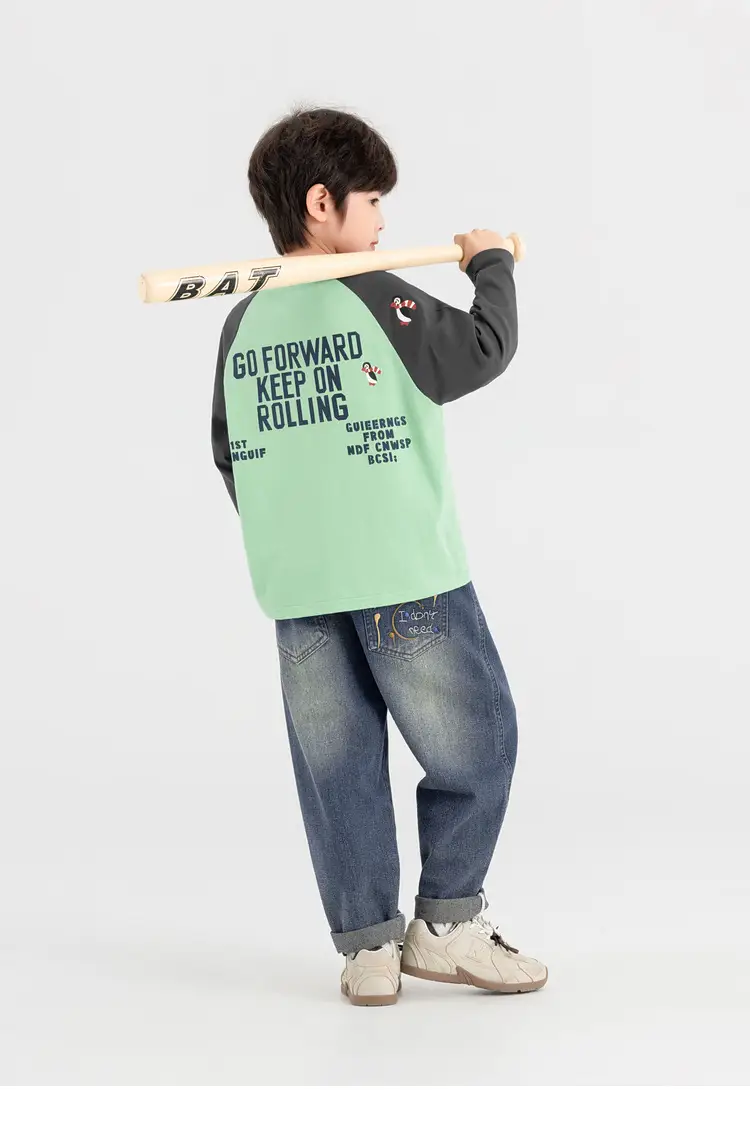 Duoduo Boys Long Sleeve T-Shirt Green Grey Rolling — feature 21