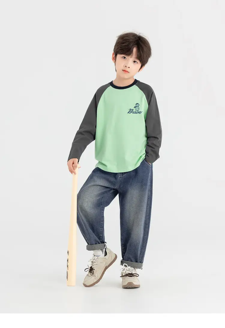Duoduo Boys Long Sleeve T-Shirt Green Grey Rolling — feature 23