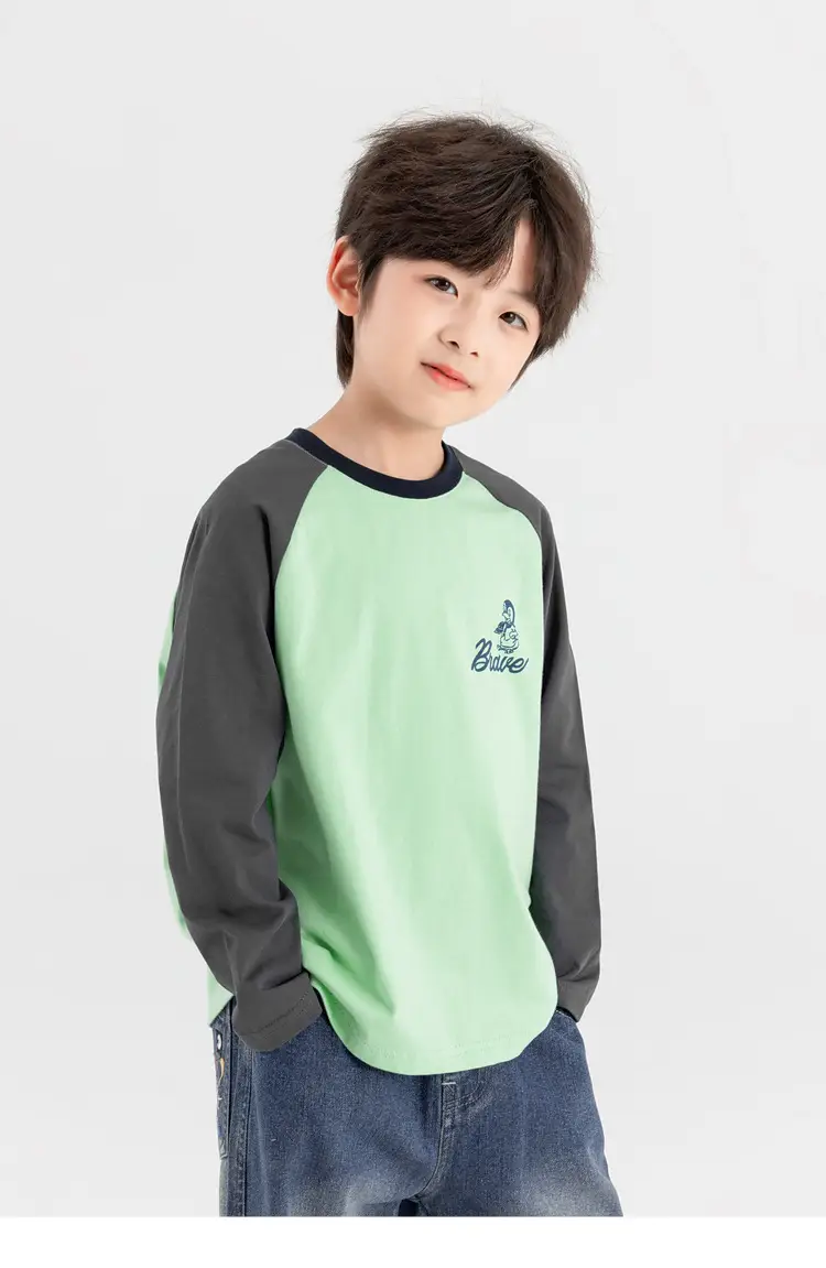 Duoduo Boys Long Sleeve T-Shirt Green Grey Rolling — feature 24