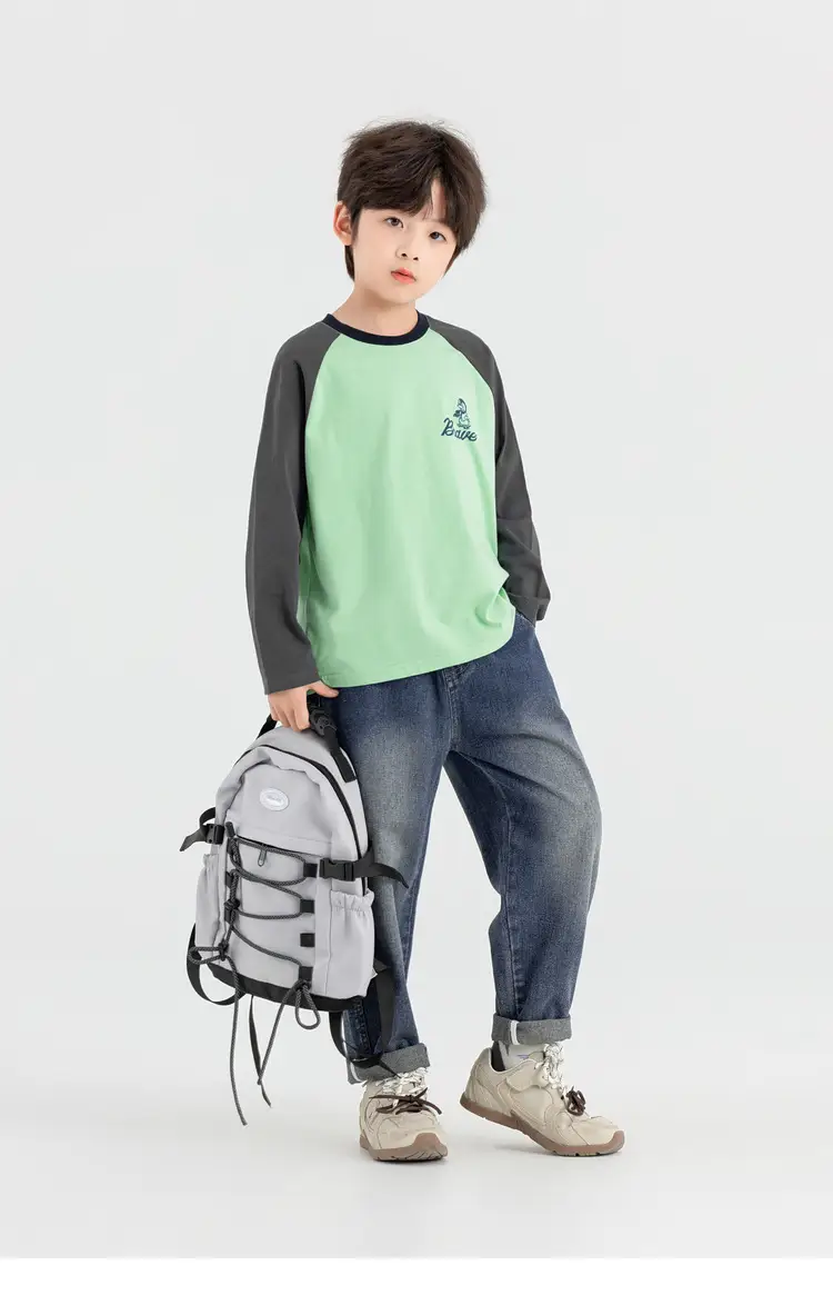 Duoduo Boys Long Sleeve T-Shirt Green Grey Rolling — feature 28