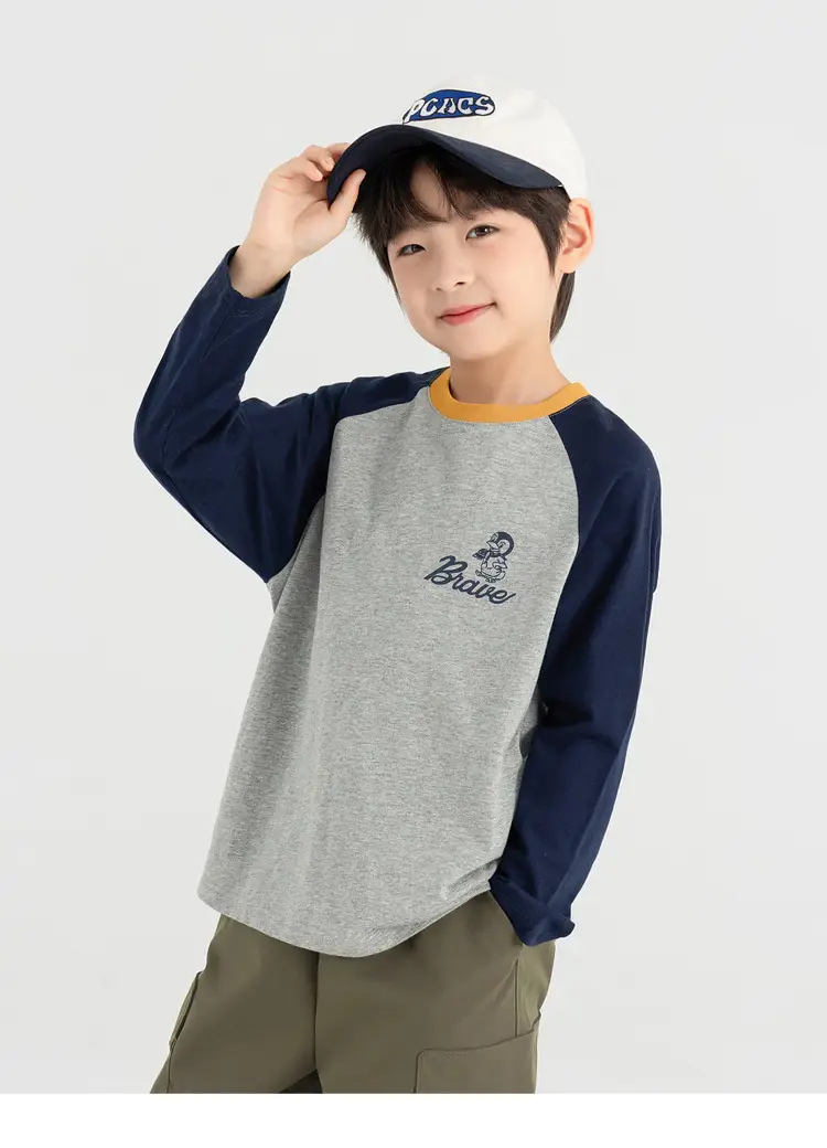 Duoduo Boys Long Sleeve T-Shirt Green Grey Rolling — feature 29