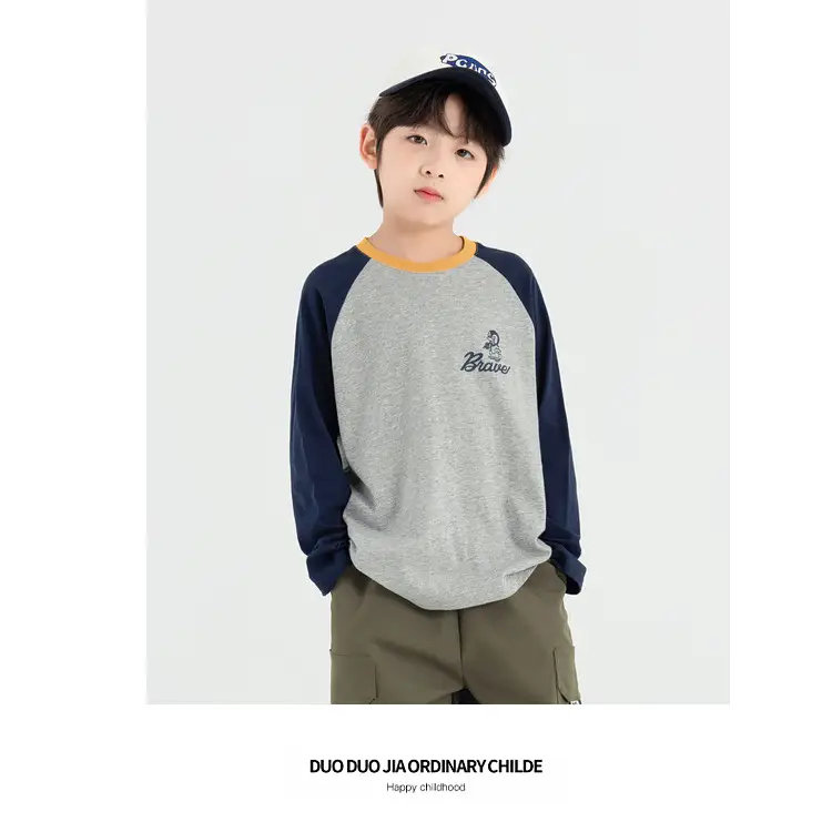 Duoduo Boys Long Sleeve T-Shirt Green Grey Rolling — feature 31