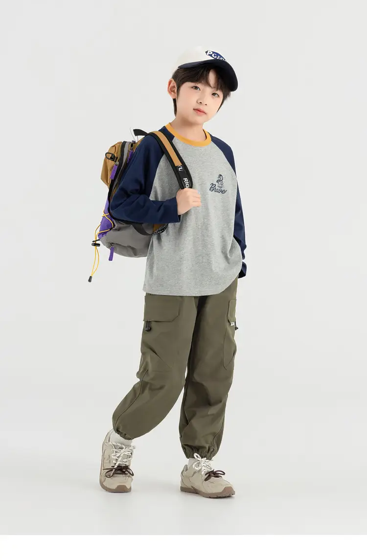 Duoduo Boys Long Sleeve T-Shirt Green Grey Rolling — feature 33