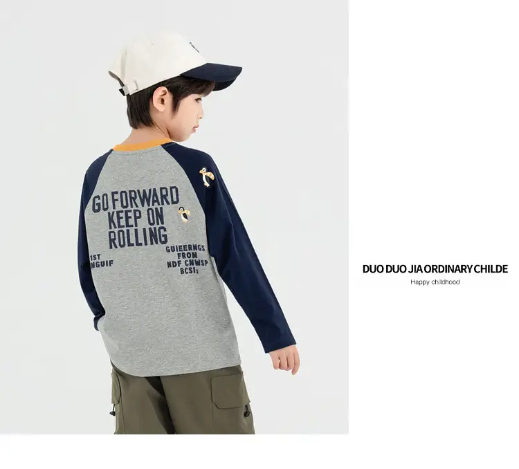 Duoduo Boys Long Sleeve T-Shirt Green Grey Rolling — feature 34