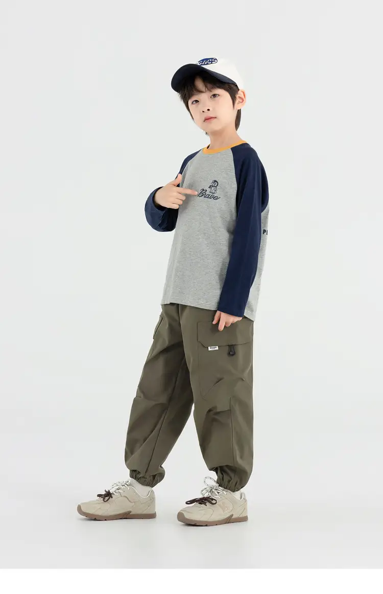 Duoduo Boys Long Sleeve T-Shirt Green Grey Rolling — feature 35