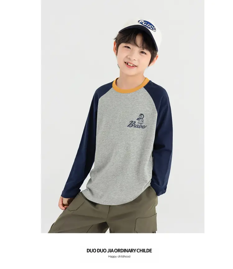 Duoduo Boys Long Sleeve T-Shirt Green Grey Rolling — feature 37