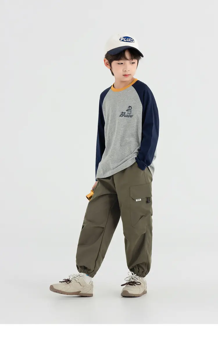 Duoduo Boys Long Sleeve T-Shirt Green Grey Rolling — feature 38