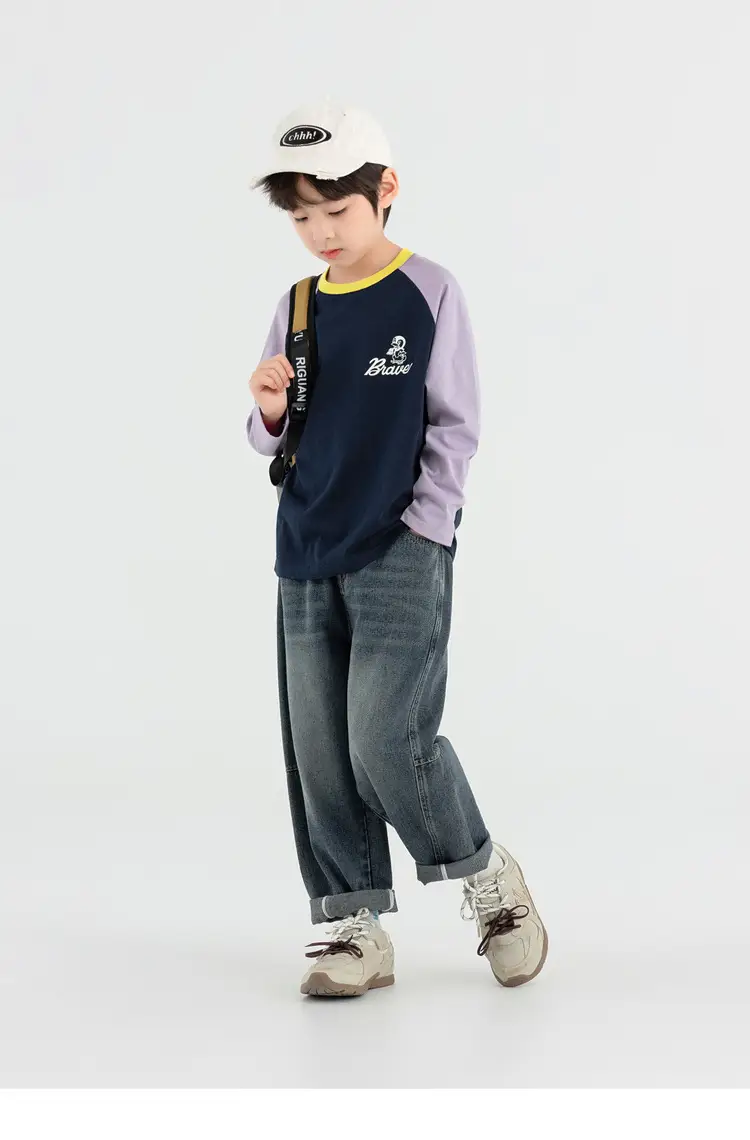 Duoduo Boys Long Sleeve T-Shirt Green Grey Rolling — feature 45