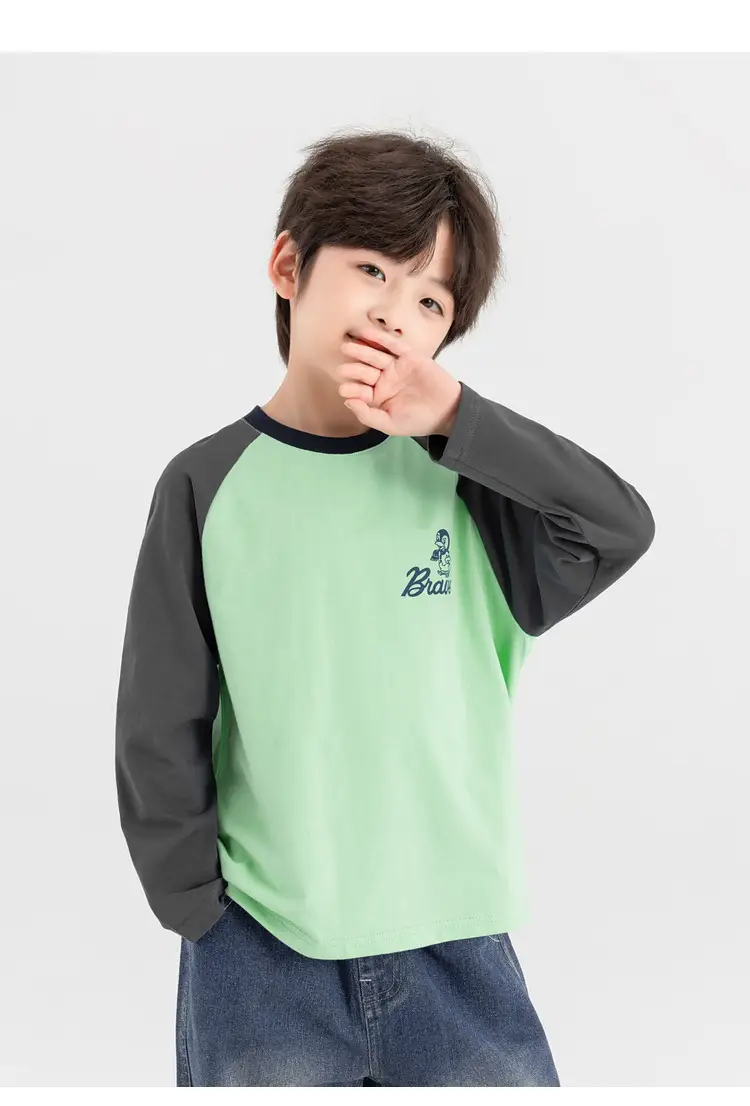 Duoduo Boys Long Sleeve T-Shirt Green Grey Rolling — feature 6