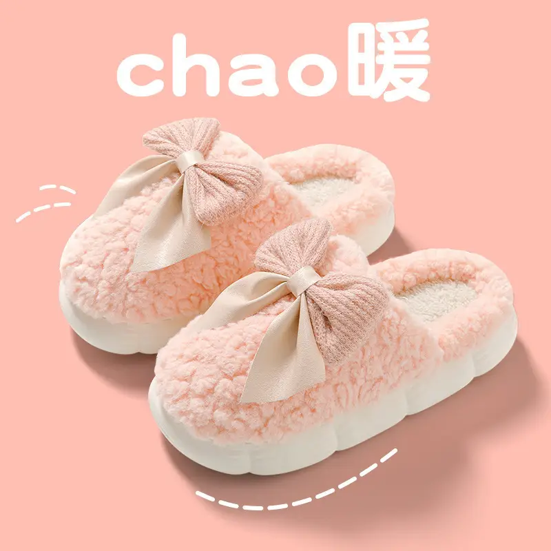 Bow-Knot Cotton Slippers for Women, Autumn and Winter 2025 New Style, Indoor Home Non-Slip, Anti-Odor, Warm Plush Cotton Slippers for Women - Image 7