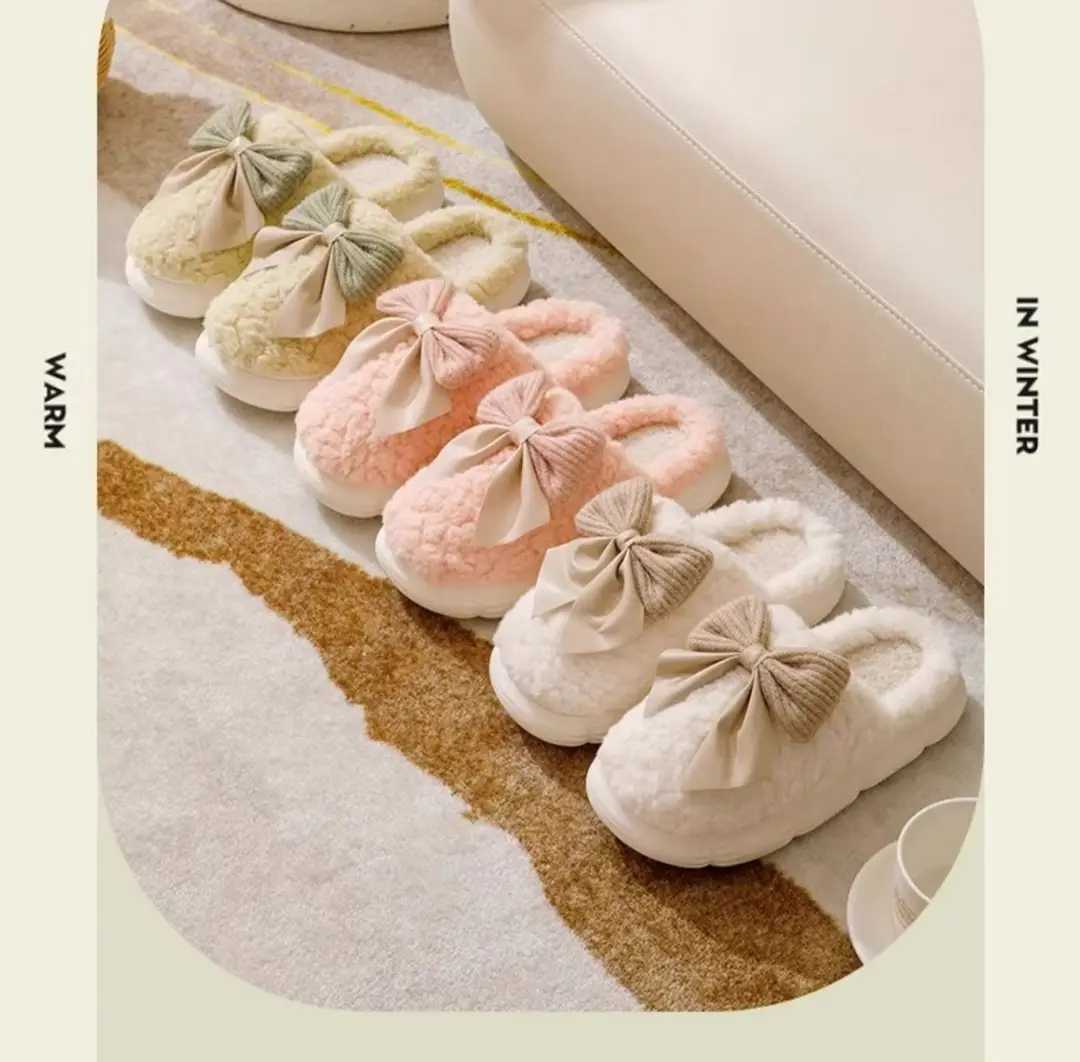 Bow-Knot Cotton Slippers for Women, Autumn and Winter 2025 New Style, Indoor Home Non-Slip, Anti-Odor, Warm Plush Cotton Slippers for Women — feature 11