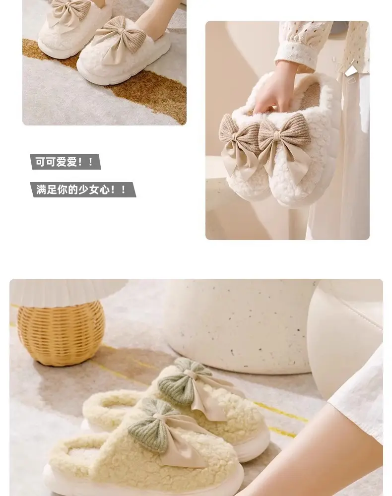 Bow-Knot Cotton Slippers for Women, Autumn and Winter 2025 New Style, Indoor Home Non-Slip, Anti-Odor, Warm Plush Cotton Slippers for Women — feature 18