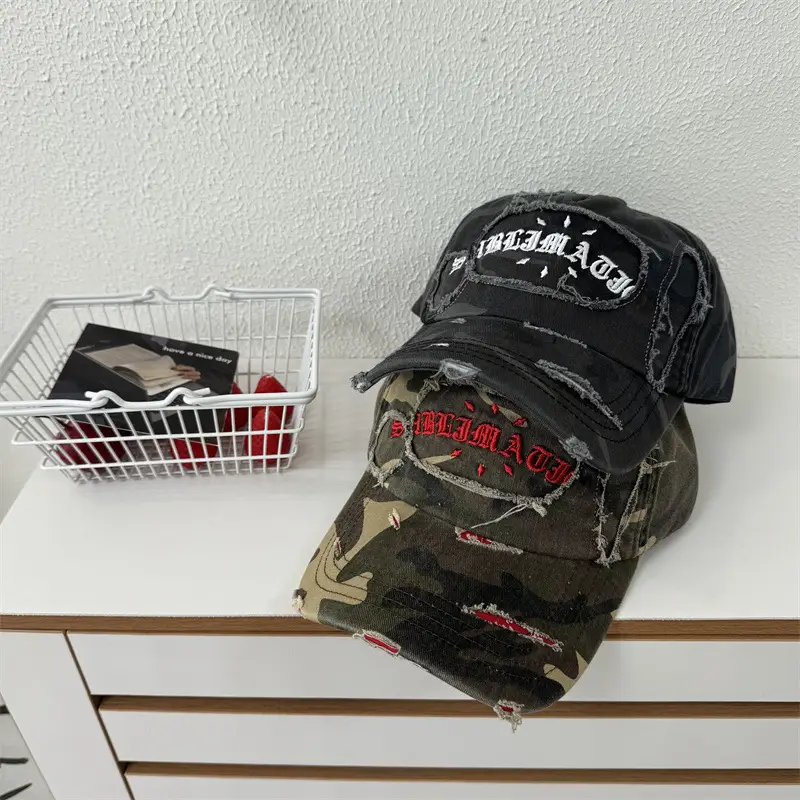 American Retro Distressed Camouflage Letter Cap for Women - Image 4