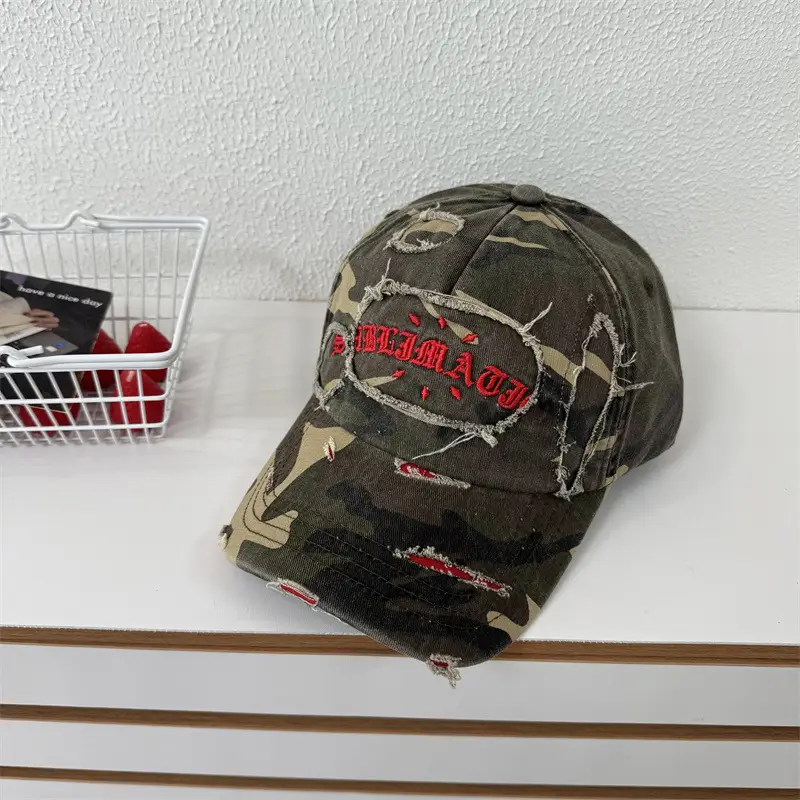 American Retro Distressed Camouflage Letter Cap for Women - Image 5