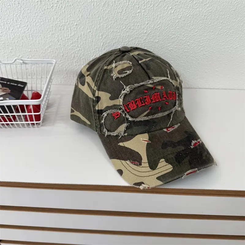 American Retro Distressed Camouflage Letter Cap for Women - Image 2