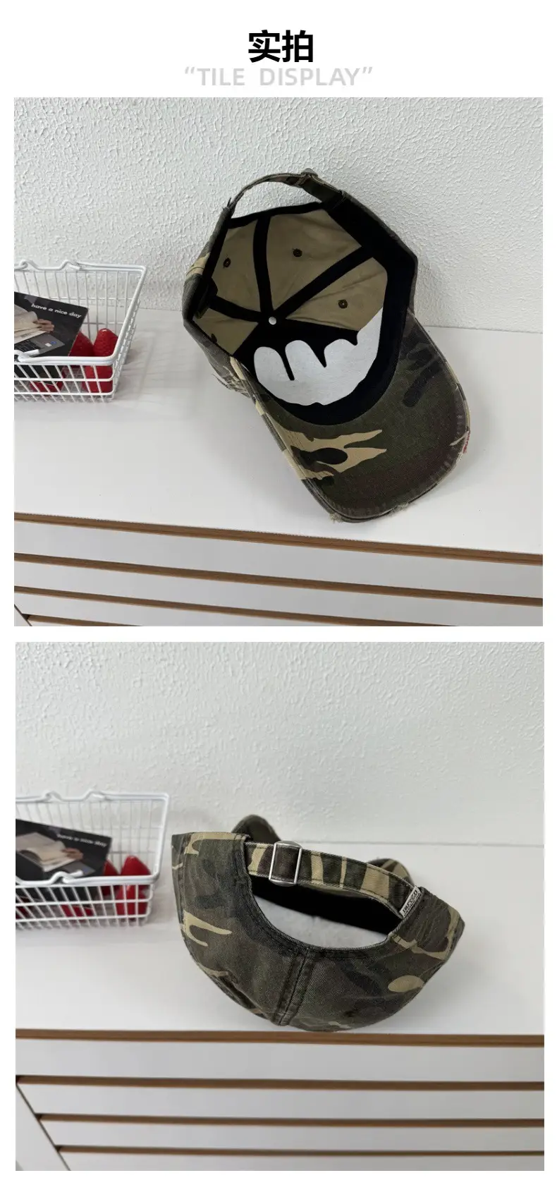 American Retro Distressed Camouflage Letter Cap for Women — feature 4