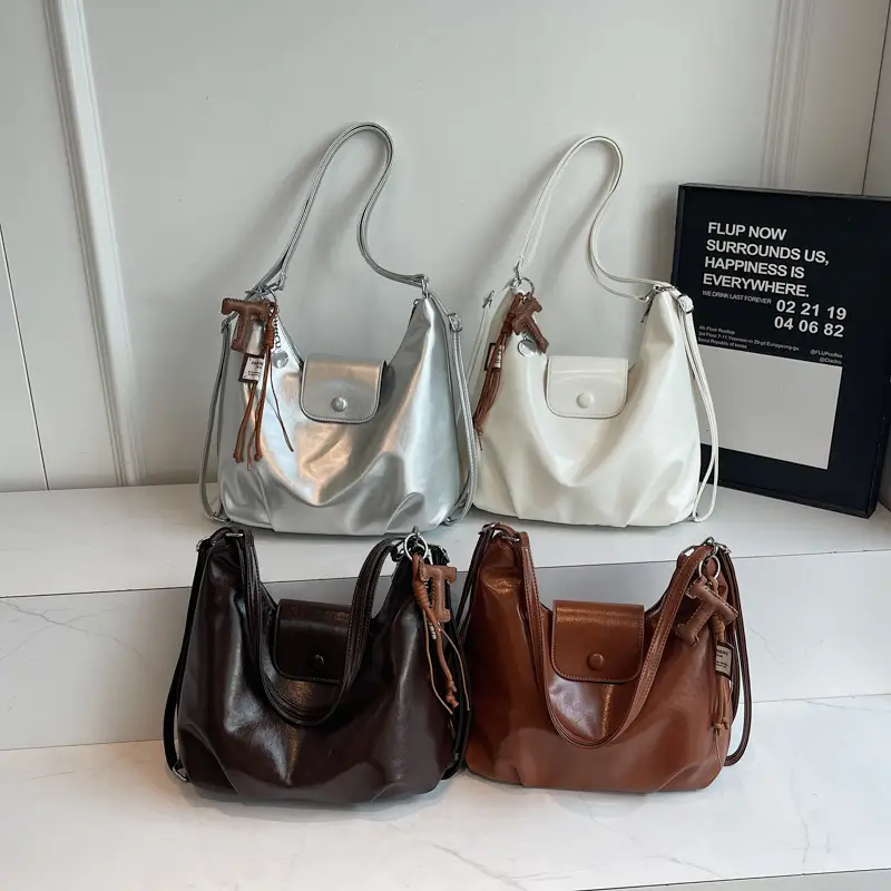 White Crossbody Shoulder Bag with Leather Strap - Image 14