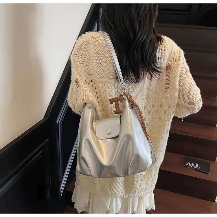 White Crossbody Shoulder Bag with Leather Strap — feature 24