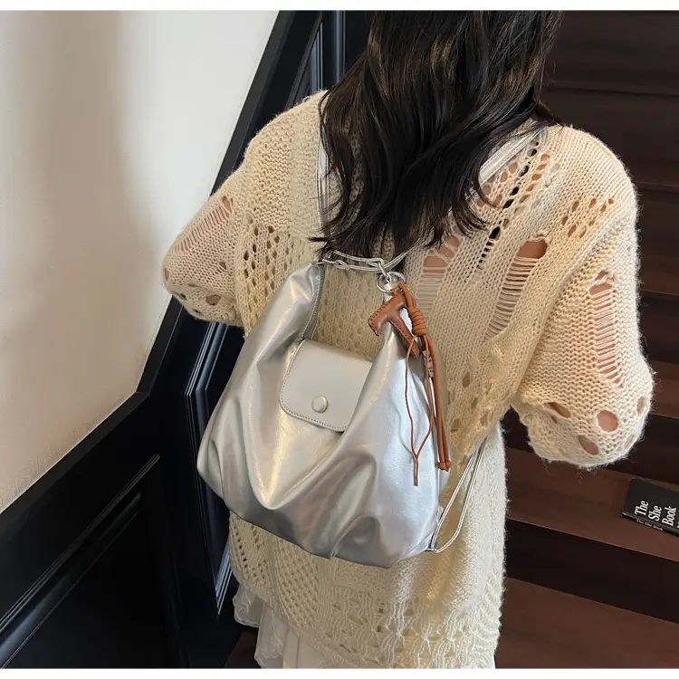 White Crossbody Shoulder Bag with Leather Strap — feature 28