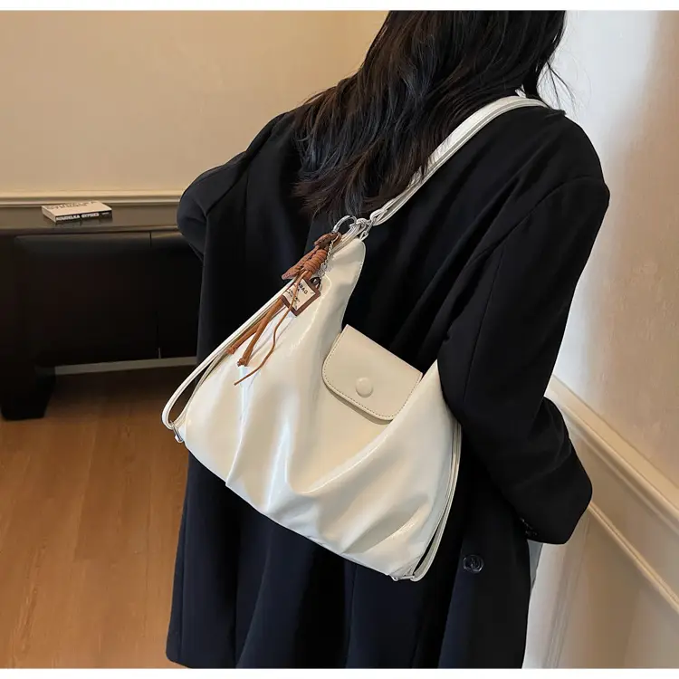 White Crossbody Shoulder Bag with Leather Strap — feature 36