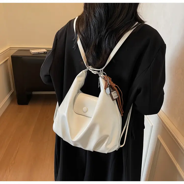 White Crossbody Shoulder Bag with Leather Strap — feature 38