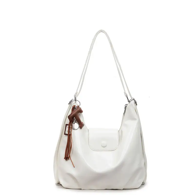 White Crossbody Shoulder Bag with Leather Strap - Image 2