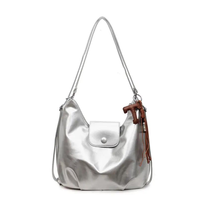 White Crossbody Shoulder Bag with Leather Strap - Image 9