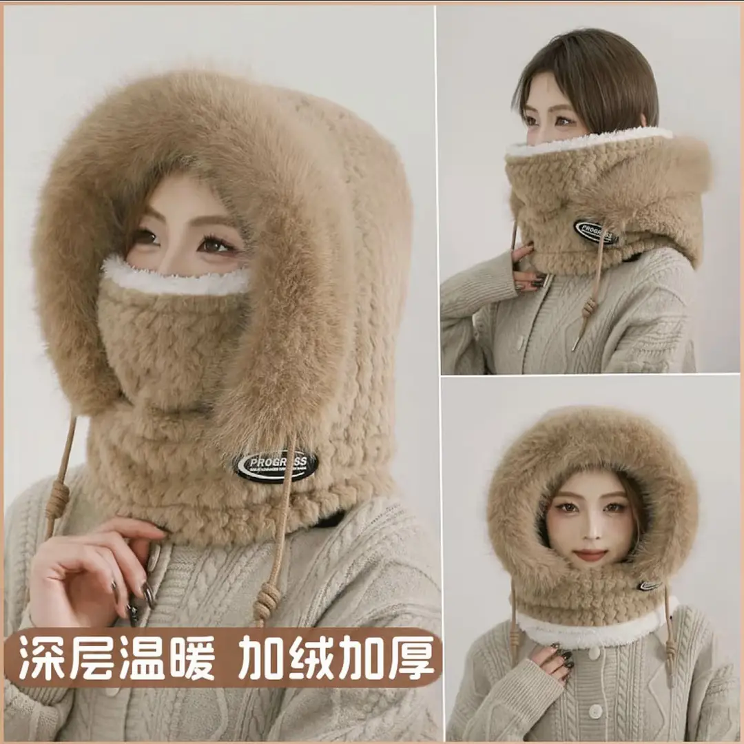 Winter Warm Hat for Women Riding Electric Bikes, Face Protection, Ear Protection, Neck Scarf, Integrated Thickeneded Lei Feng Hat, Outdoor Cold Protection Artifact