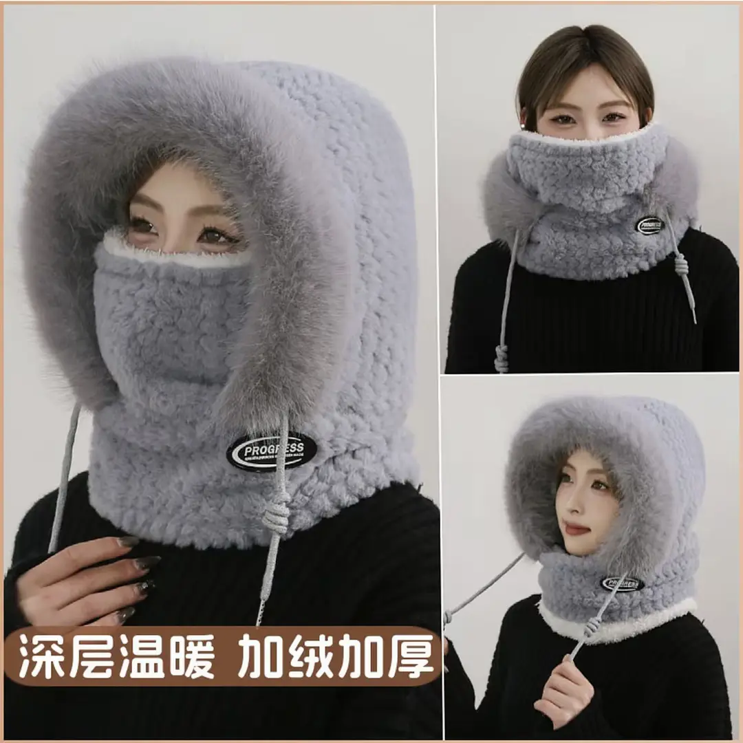 Winter Warm Hat for Women Riding Electric Bikes, Face Protection, Ear Protection, Neck Scarf, Integrated Thickeneded Lei Feng Hat, Outdoor Cold Protection Artifact