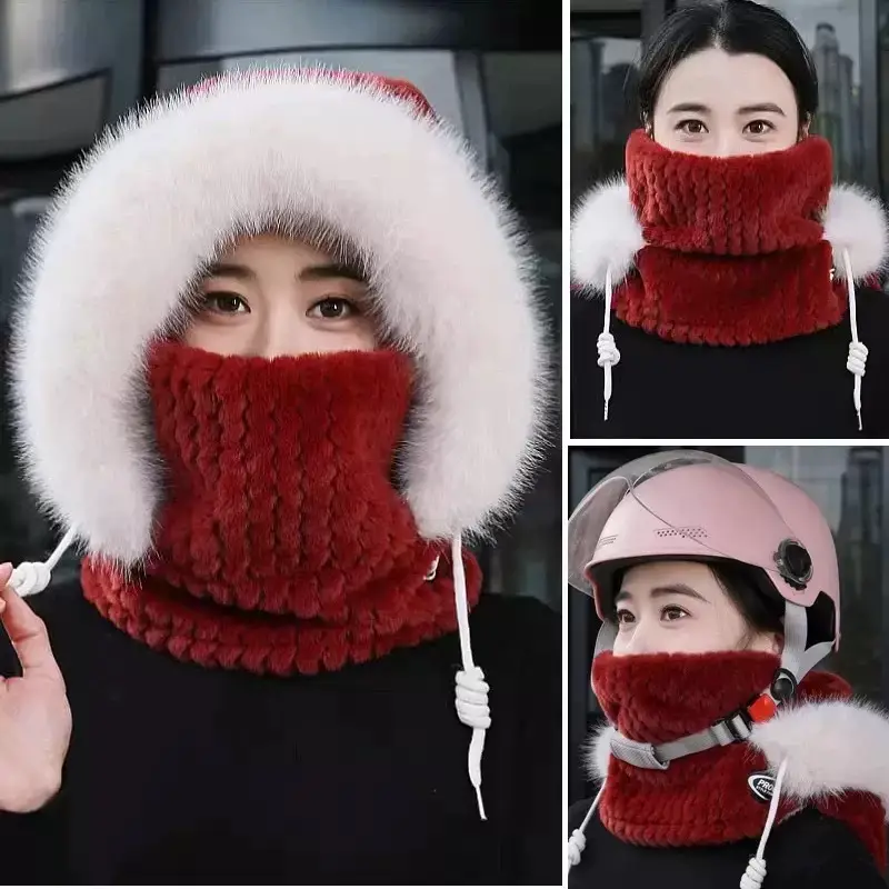 Winter Warm Hat for Women Riding Electric Bikes, Face Protection, Ear Protection, Neck Scarf, Integrated Thickeneded Lei Feng Hat, Outdoor Cold Protection Artifact