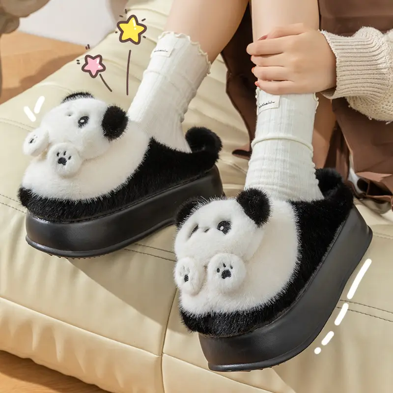 5.0 Ultra-Thick-Soled Panda Cotton Slippers for Women, Autumn and Winter 2026 New Style, Outdoor Plush Warm Cute Cotton Slippers for Women