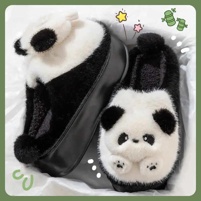 5.0 Ultra-Thick-Soled Panda Cotton Slippers for Women, Autumn and Winter 2026 New Style, Outdoor Plush Warm Cute Cotton Slippers for Women
