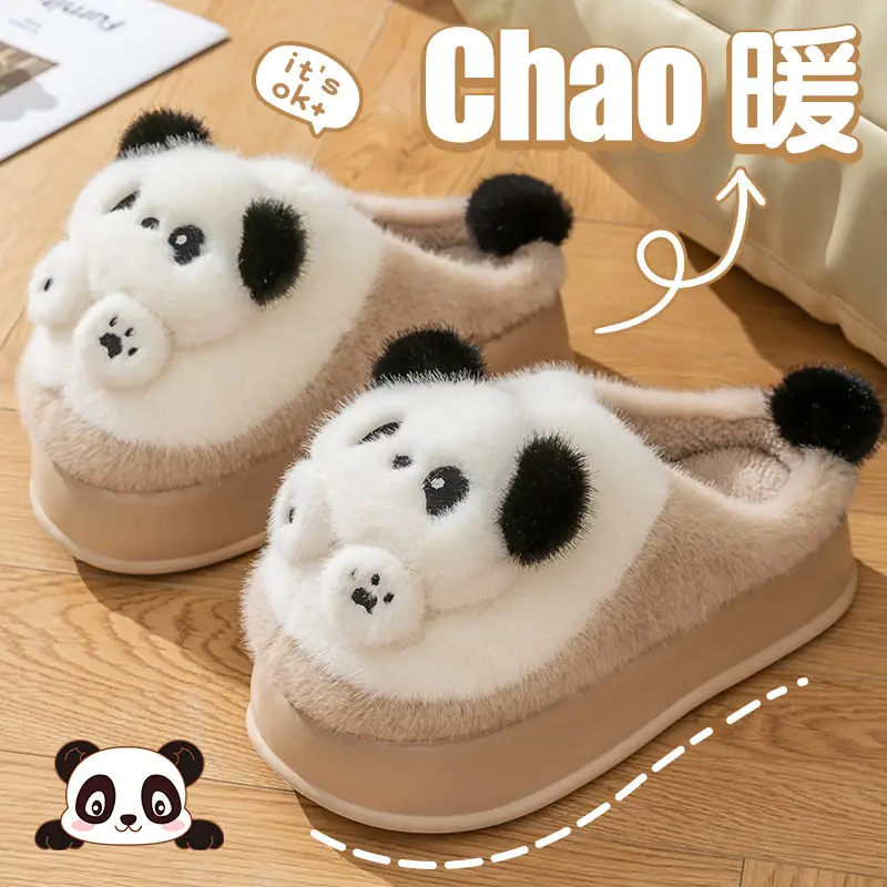 5.0 Ultra-Thick-Soled Panda Cotton Slippers for Women, Autumn and Winter 2026 New Style, Outdoor Plush Warm Cute Cotton Slippers for Women