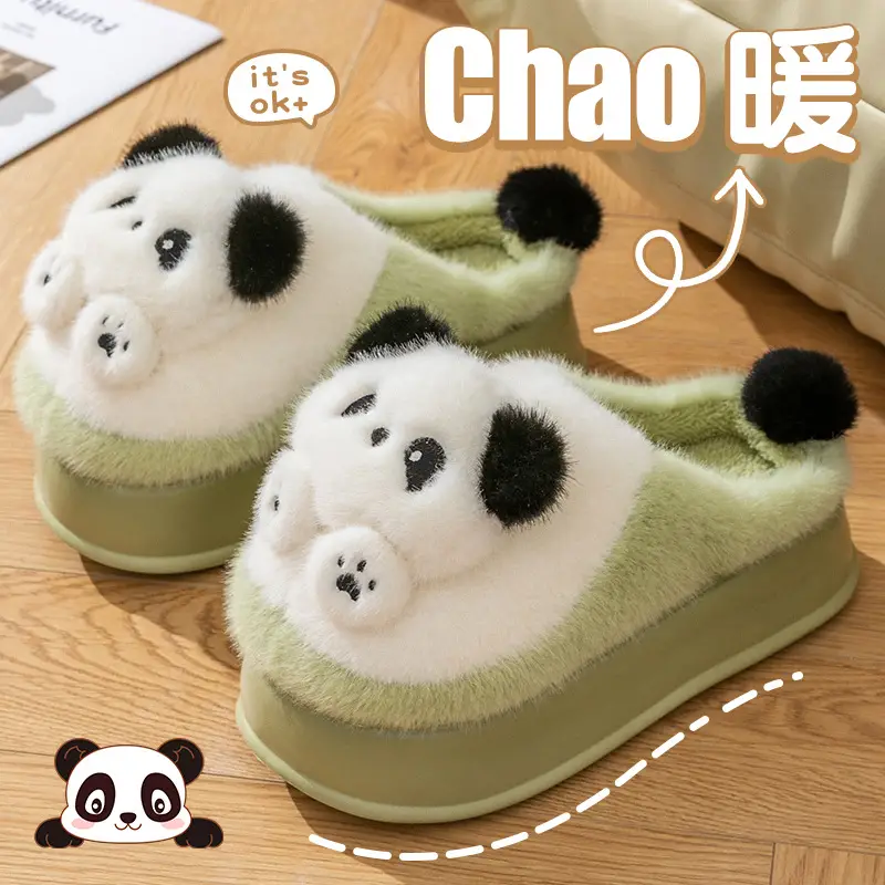 5.0 Ultra-Thick-Soled Panda Cotton Slippers for Women, Autumn and Winter 2026 New Style, Outdoor Plush Warm Cute Cotton Slippers for Women
