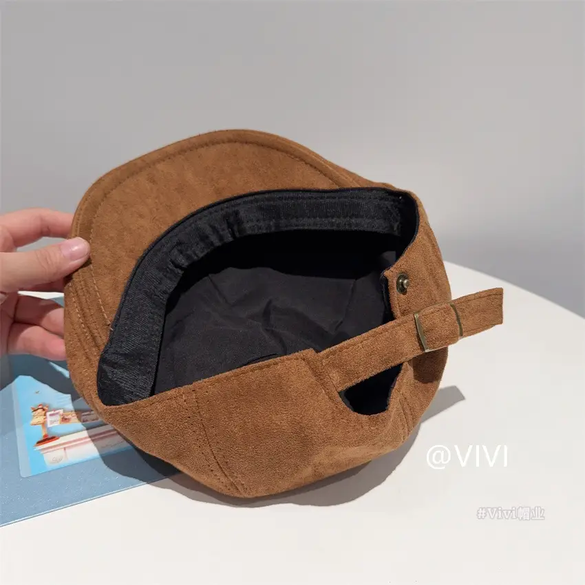 Women's Brown Retro Cap Adjustable Duckbill Beret Hat - Image 9