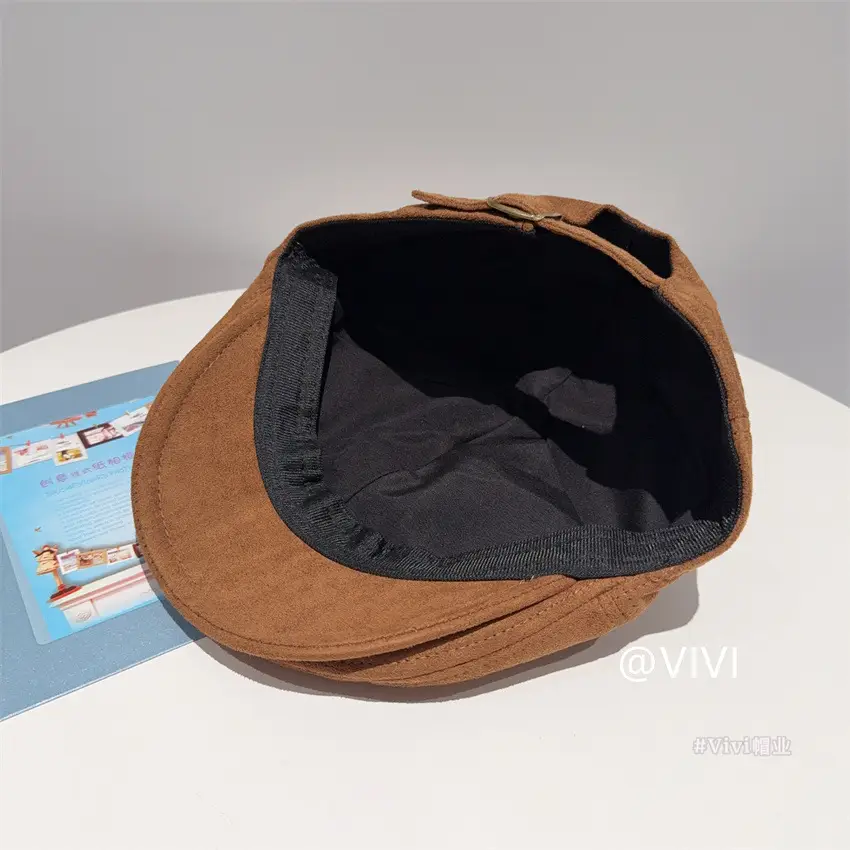 Women's Brown Retro Cap Adjustable Duckbill Beret Hat — feature 11