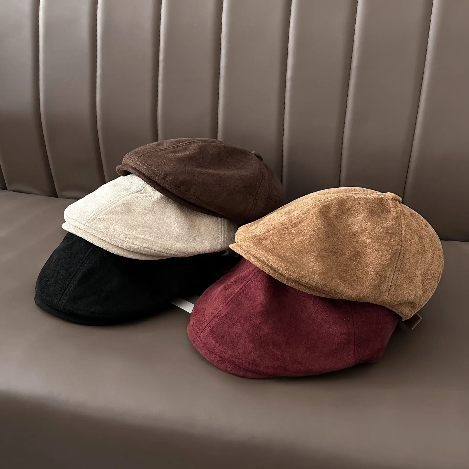 Women's Brown Retro Cap Adjustable Duckbill Beret Hat — feature 2