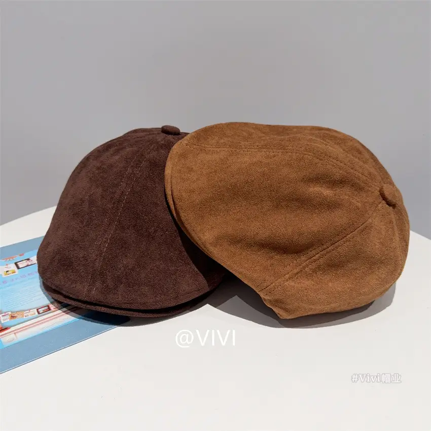 Women's Brown Retro Cap Adjustable Duckbill Beret Hat — feature 3