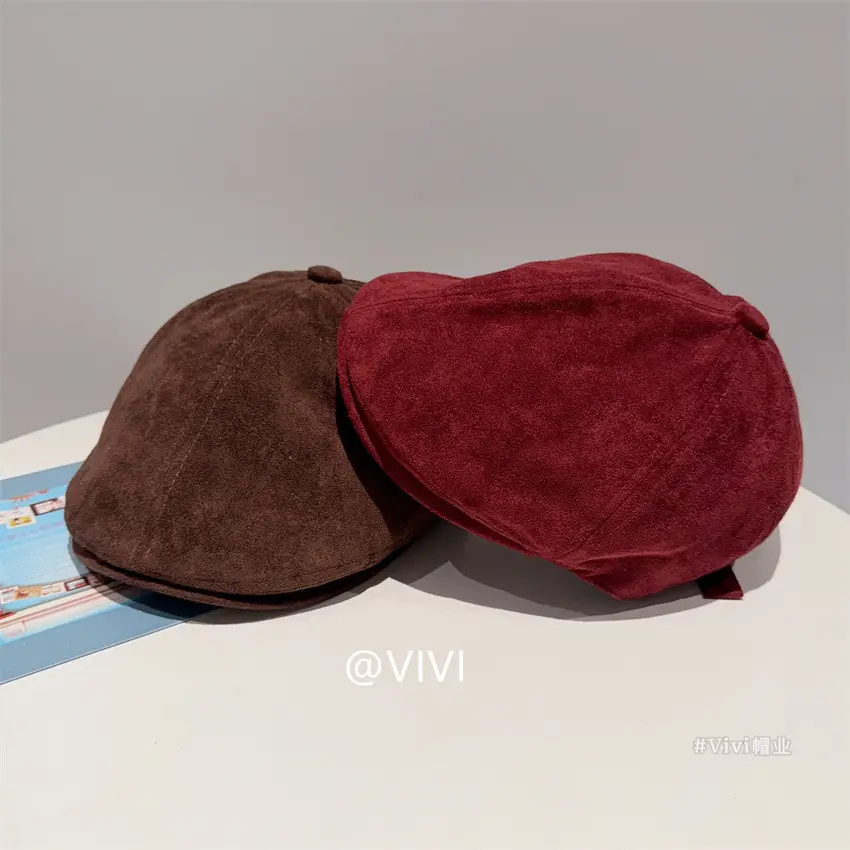 Women's Brown Retro Cap Adjustable Duckbill Beret Hat — feature 4