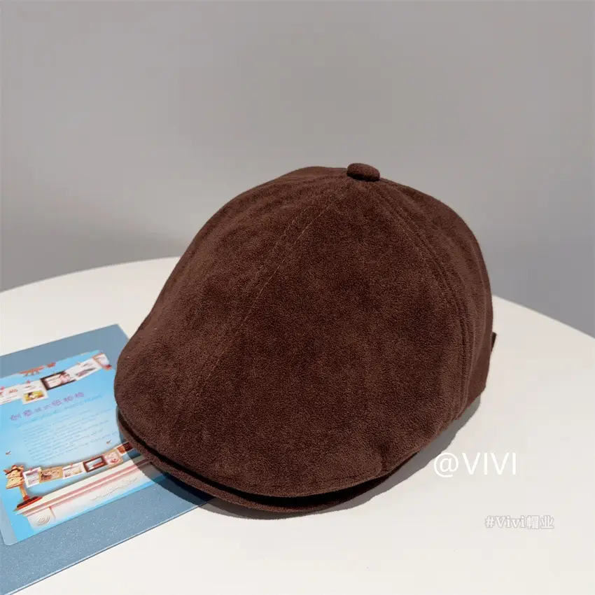 Women's Brown Retro Cap Adjustable Duckbill Beret Hat — feature 5