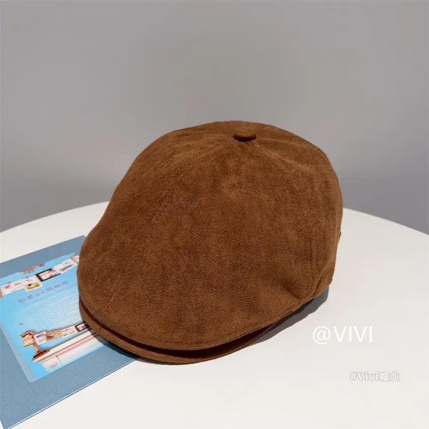 Women's Brown Retro Cap Adjustable Duckbill Beret Hat — feature 9