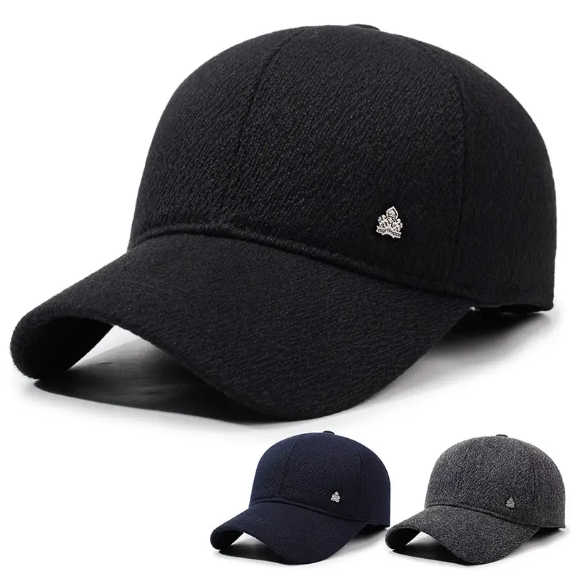 Men's Black Velvet Winter Cap with Ear Protection