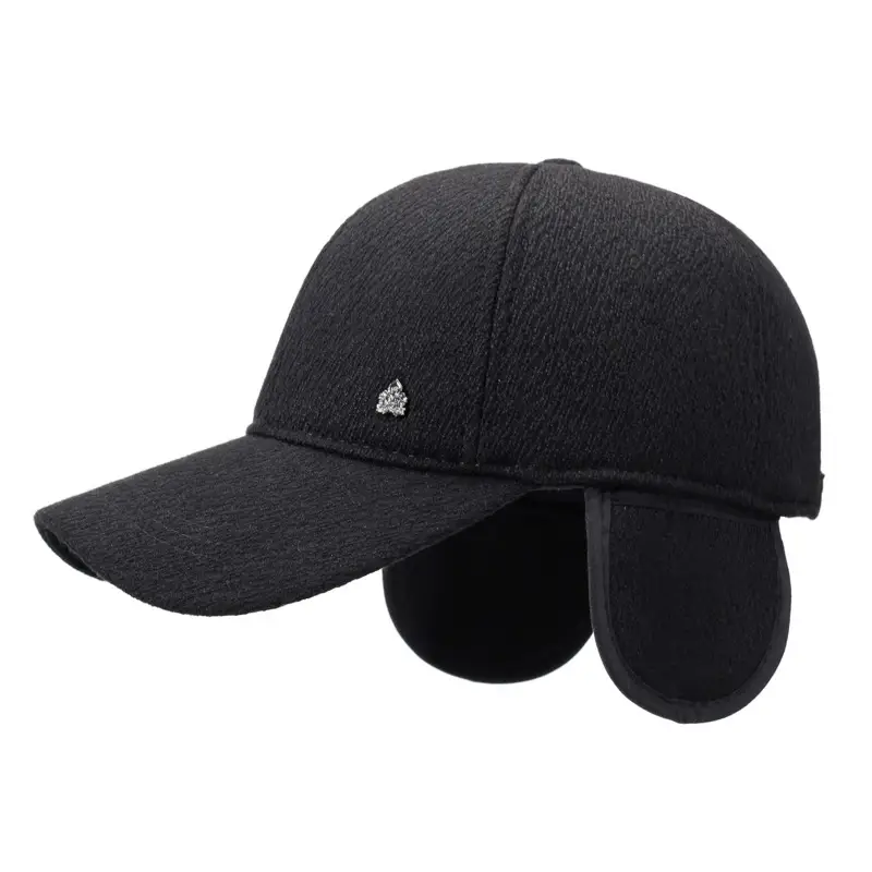 Men's Black Velvet Winter Cap with Ear Protection