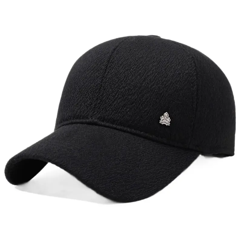 Men's Black Velvet Winter Cap with Ear Protection