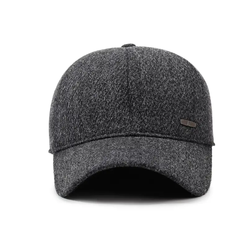 Winter Men's Black Wool Cap with Ear Protection