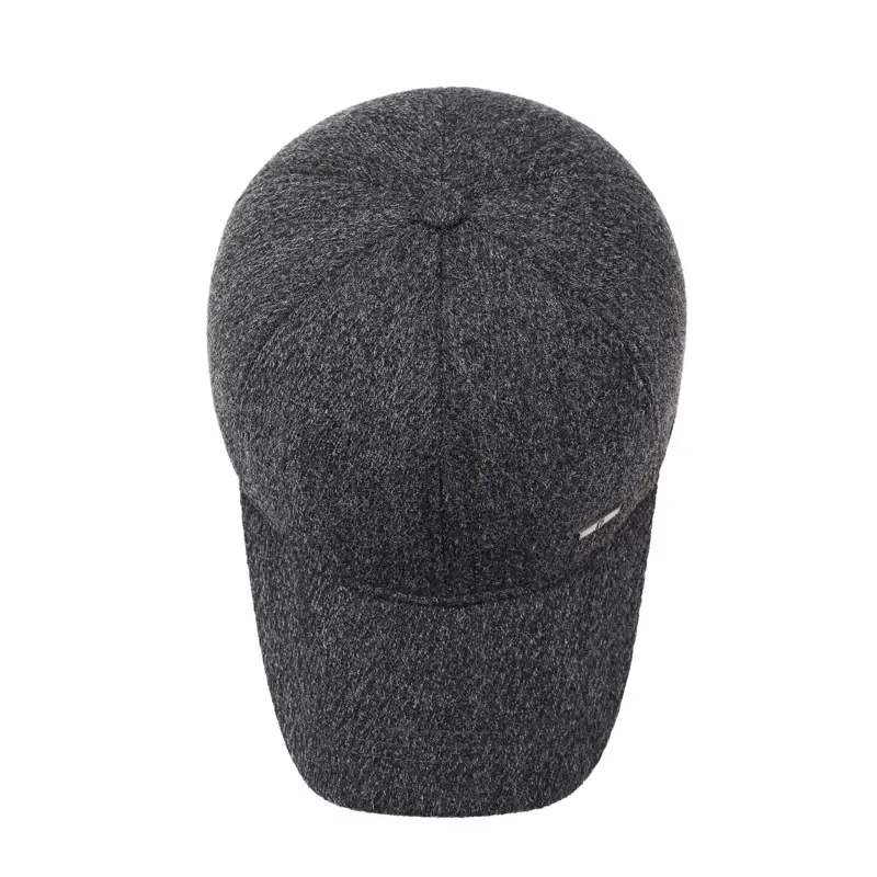 Winter Men's Black Wool Cap with Ear Protection