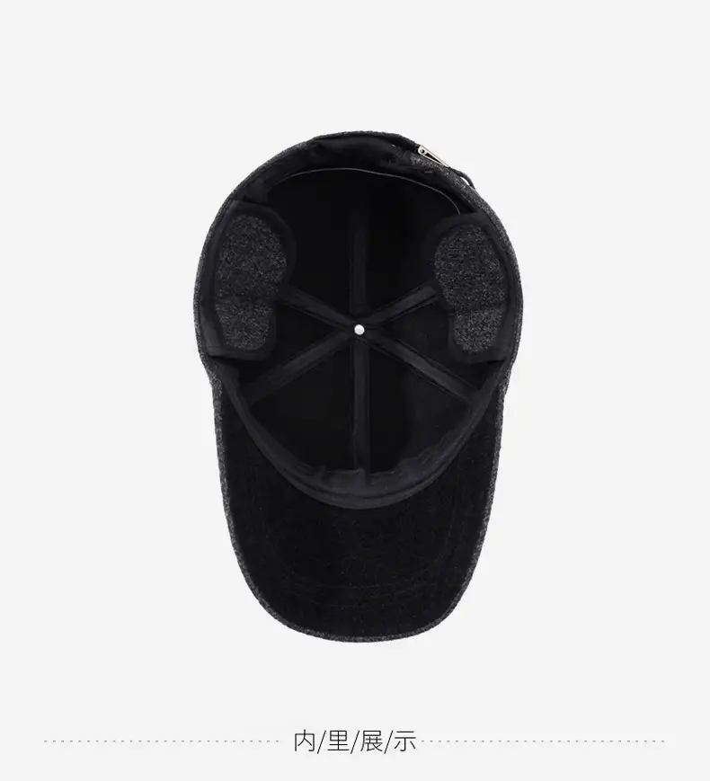 Winter Men's Black Wool Cap with Ear Protection — feature 13