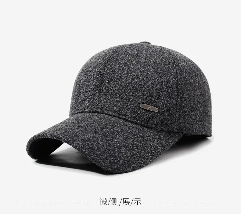 Winter Men's Black Wool Cap with Ear Protection — feature 9