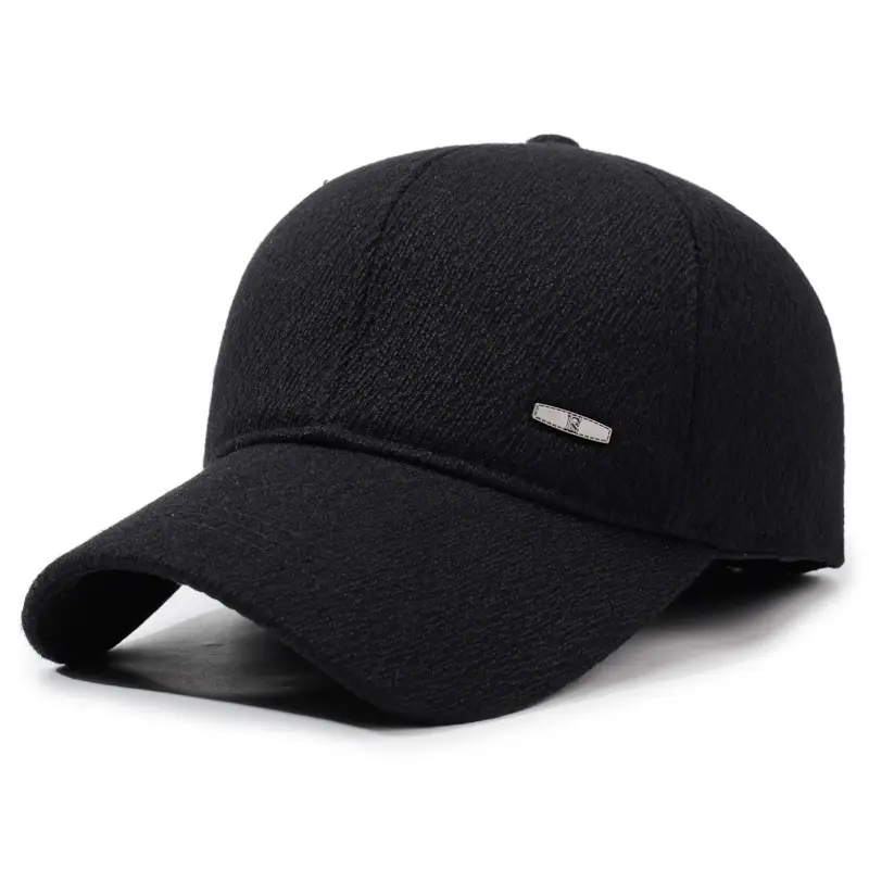 Winter Men's Black Wool Cap with Ear Protection