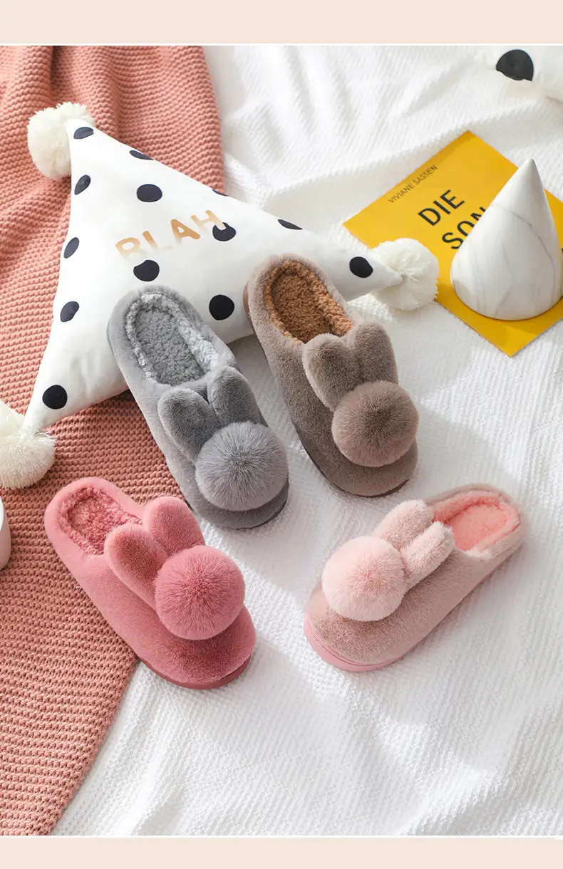 Women's Furry Slippers 2026 Winter New Korean Style Rabbit Fur Indoor Silent Warm Cotton Slippers with Heel Cover — feature 14